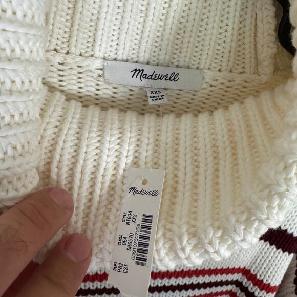 Madewell Ribbed Cotton Turtleneck Sweater WMNS 2XS Cabernet Striped Long Sleeve - Picture 5 of 8